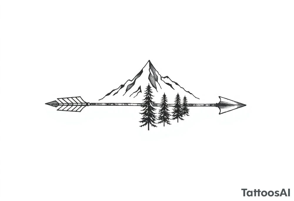 Arrow arrowhead is a mountain the arrow stem is wood the arrow feathers are pine trees tattoo idea