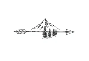 Arrow arrowhead is a mountain the arrow stem is wood the arrow feathers are pine trees tattoo idea