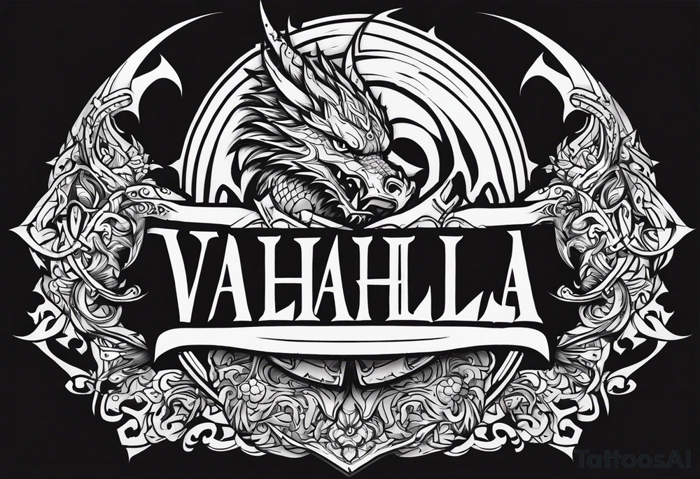 Valhalla sword shield dragon axe tattoo idea