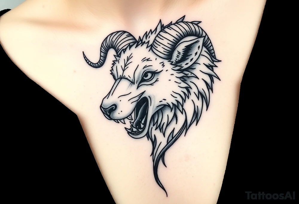 A sheep as wolf snarling  mystical creature tattoo idea