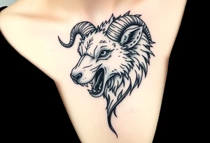 A sheep as wolf snarling  mystical creature tattoo idea