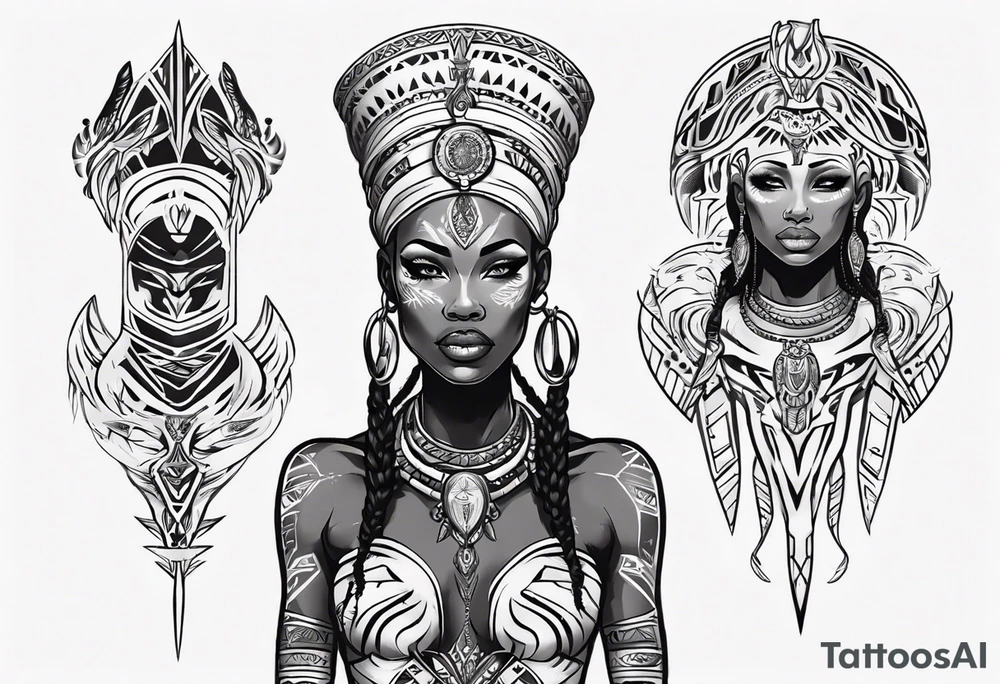 African female queen valkyre full body angelic
slim face tattoo idea