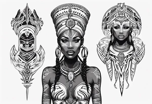 African female queen valkyre full body angelic
slim face tattoo idea