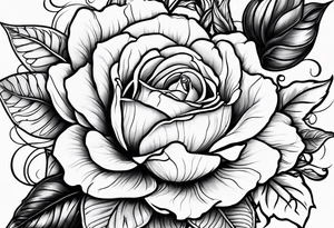 Floral design with 1 rose, lilac, magnolia, Azalea, Lisanthus, sunflower tattoo idea