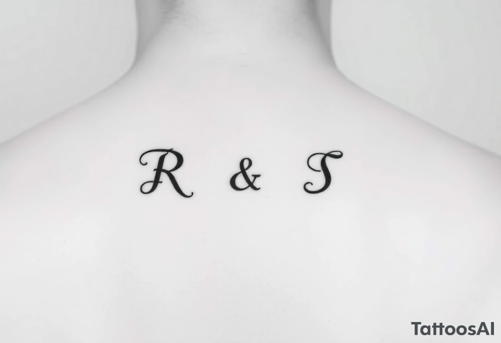 small, subtle black and white line tattoo of the initials R an S, fitting for a hand or wrist tattoo idea