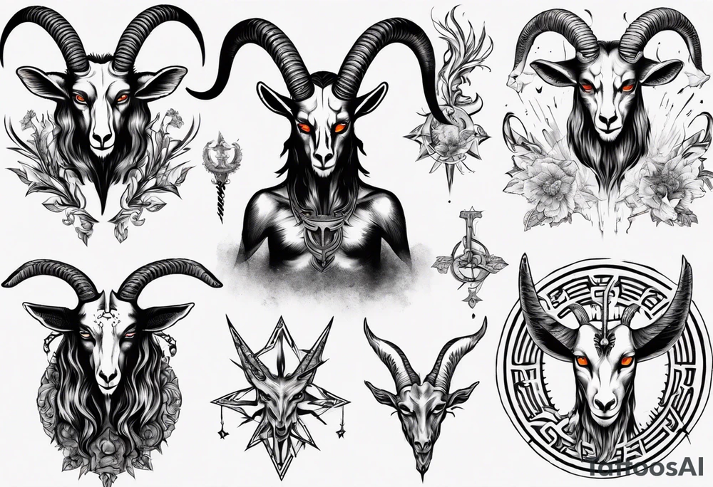 Baphomet full sleeve high contrast human like goat friendly but strong tattoo idea