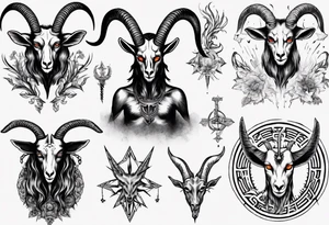 Baphomet full sleeve high contrast human like goat friendly but strong tattoo idea