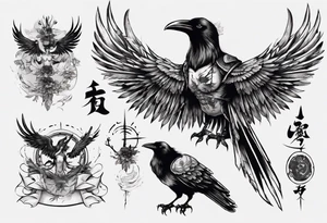 A human with a crow head with wings tattoo idea