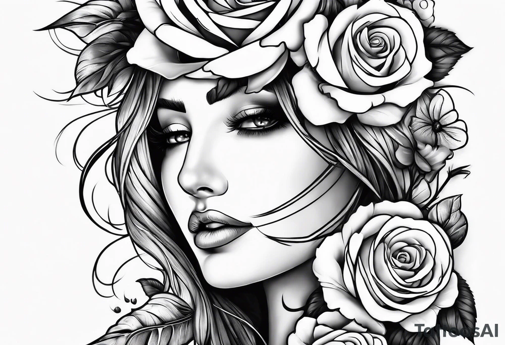 Lightning with roses around it tattoo idea