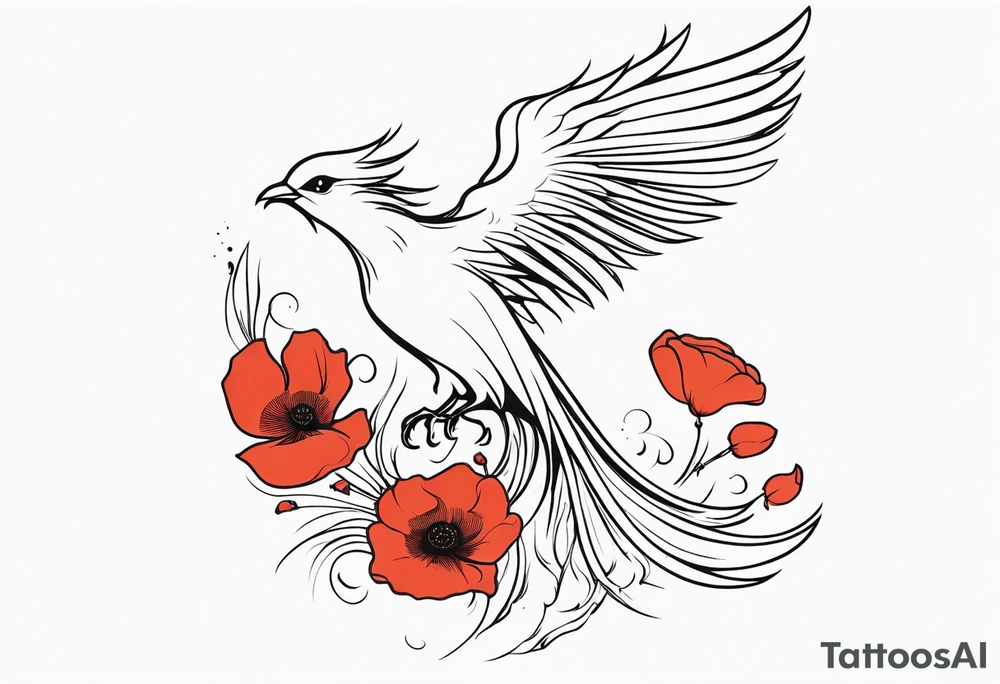 outline of phoenix in flight
in profile long tail with claws holding poppies falling tattoo idea