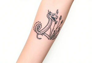 More large mythical creepy serpent near plants tattoo idea