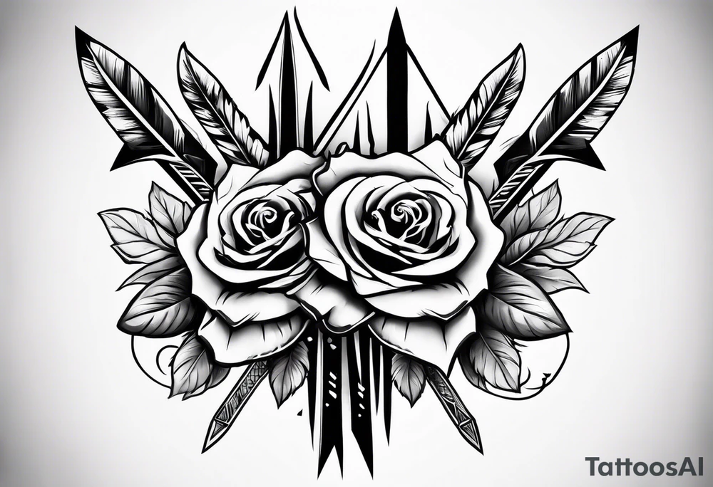 five Indian arrows going through a single rose on a forearm tattoo idea
