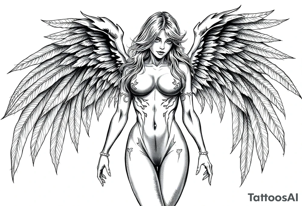 Goth angel sexy full body tattoo idea