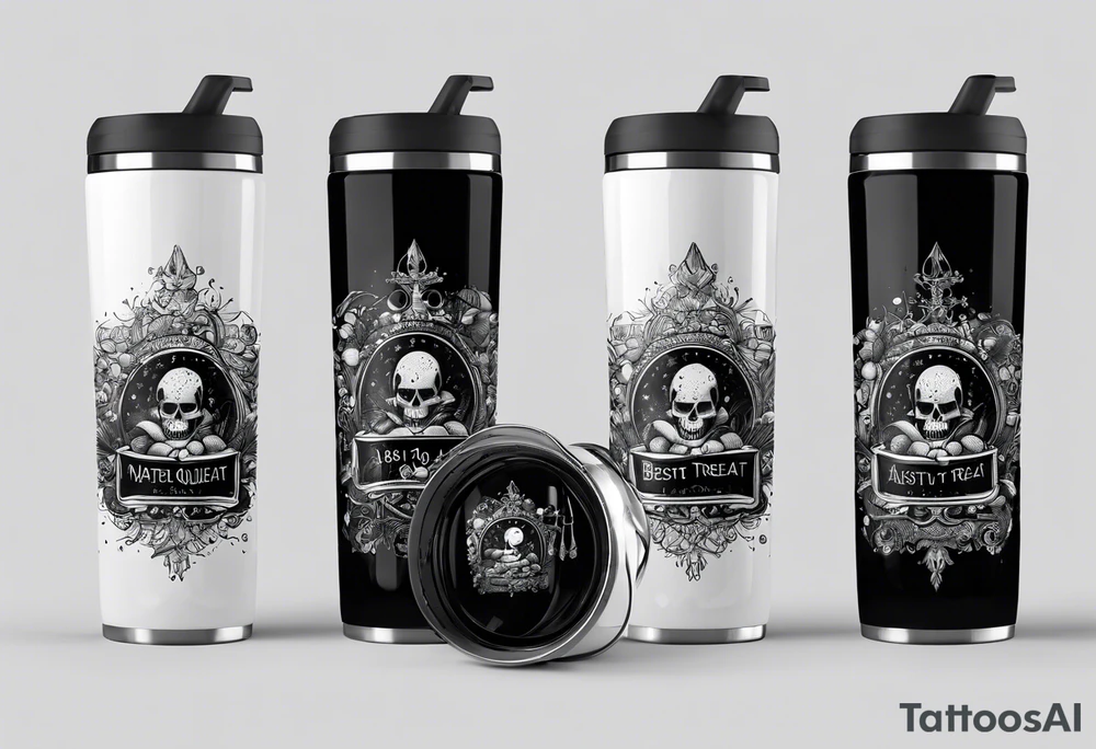 Trick or treat, 20 oz tumbler banner design, candy, minimalist, potions, brew, broom, spellbound tattoo idea