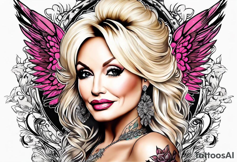Dolly Parton with angel wings tattoo idea