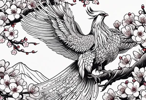traditional Japanese phoenix and cherry blossoms no background tattoo idea