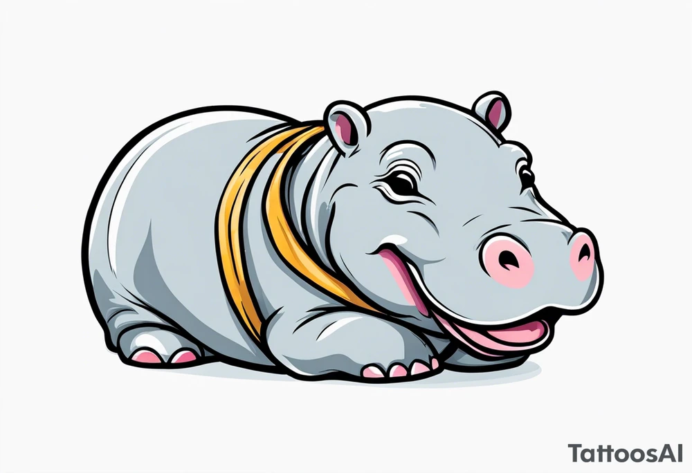 Baby hippo in a swaddle laughing tattoo idea