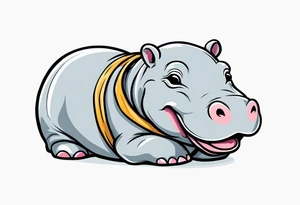 Baby hippo in a swaddle laughing tattoo idea