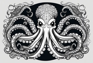 friendly looking, large and long octopus with multiple tentacles and suckers  that would be designed to drape around an arm tattoo idea
