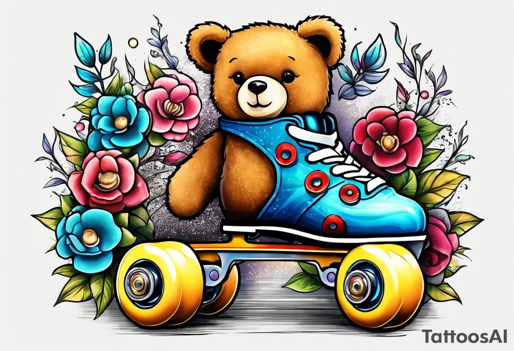 roller skates on teddy bears tattoo idea