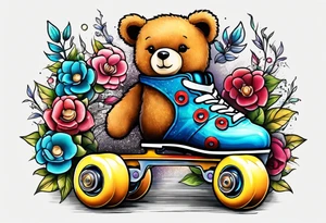 roller skates on teddy bears tattoo idea