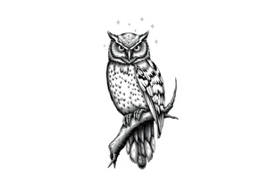 wise owl perched on ancient oak branch under starlit sky tattoo idea