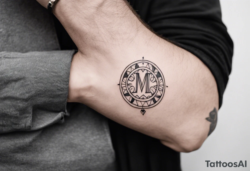 small tattoo on the forearm of a man with the initials MLJ, date of birth 22/09/22 in the style of a moluccan tattoo tattoo idea