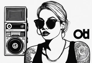 Outline sketch or me with round sunglasses and listening to a tape cassette tattoo idea