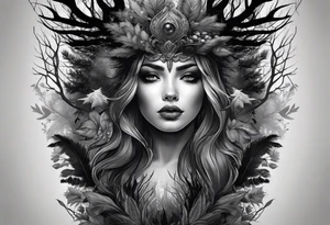 realistic black and gray  dark 
forest tattoo idea
