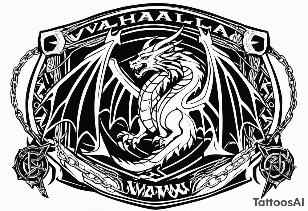 Valhalla sword shield dragon axe Valknut barbed wire chains tattoo idea Valhalla sword shield dragon axe Valknut barbed wire chains tattoo idea