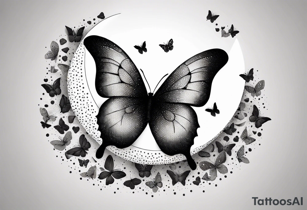 Half moon decorated with butterflies tattoo idea