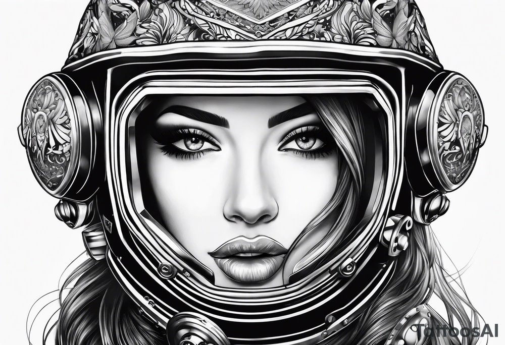 Dive helmet with female hair tattoo idea