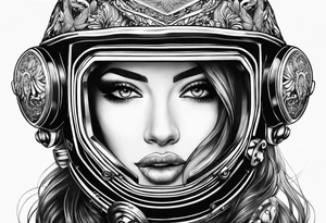 Dive helmet with female hair tattoo idea