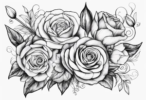 Roses and tulips with decorative swirls tattoo idea