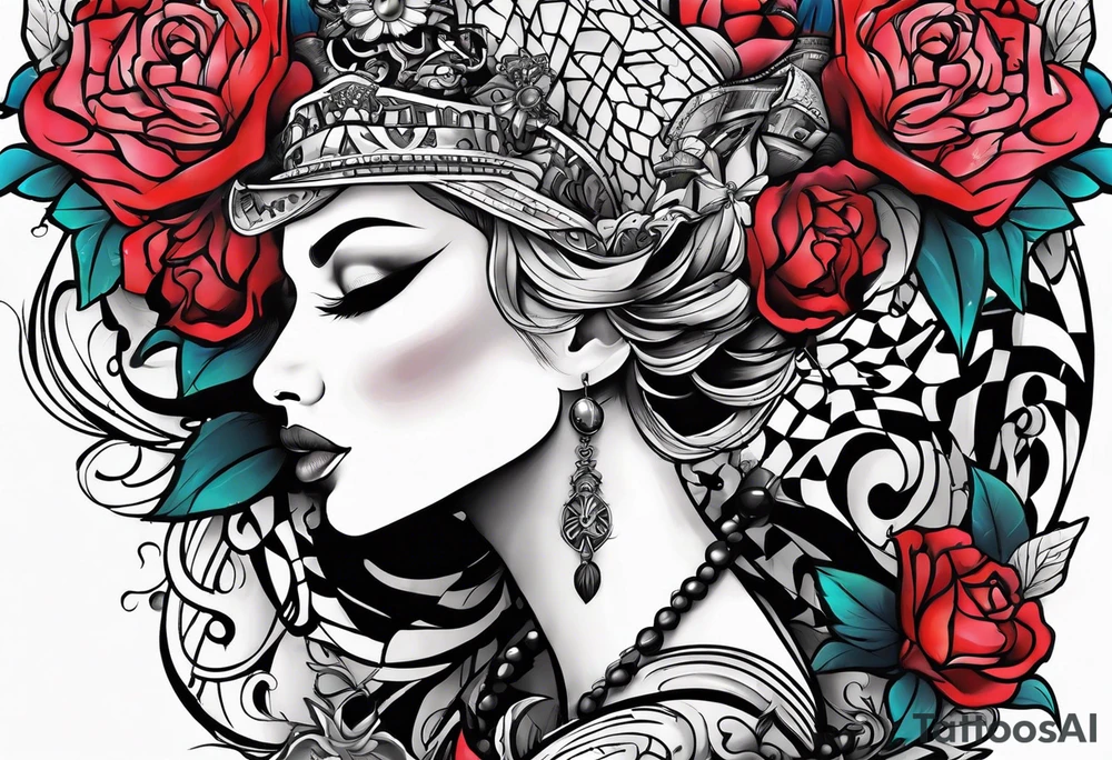 neck tattoo stencil about pain and struggle in new school or polka trash style tattoo idea