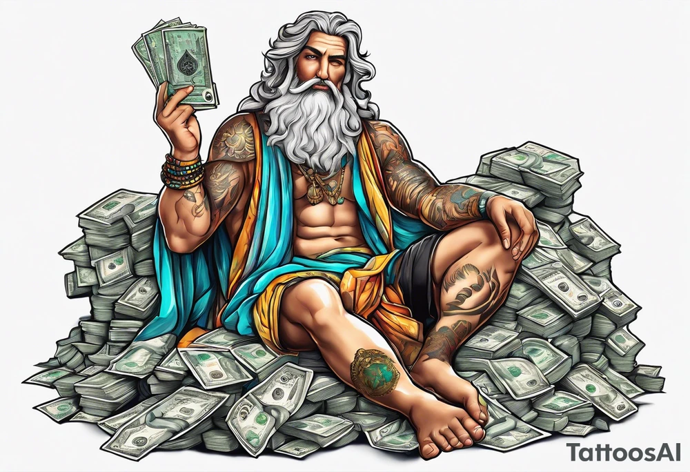 God on top representing god over everything, lower on the leg show things like money, drinking, something beachy, cards tattoo idea