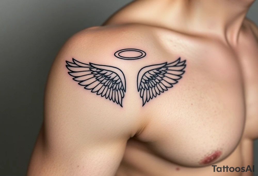 Angel wings with halo tattoo idea
