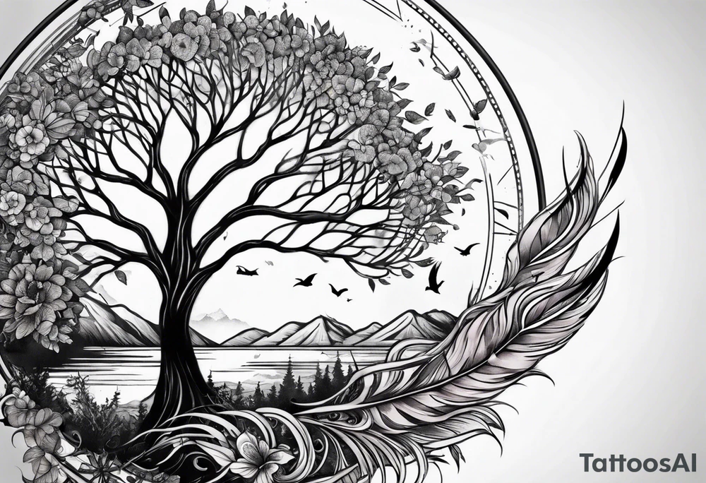 tattoo feather circle of life tree tattoo idea
