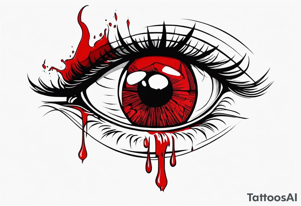 Bleeding tear overdraining to down from one red symmetrical
eye tattoo design tattoo idea