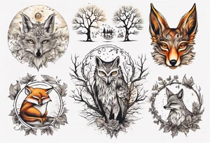 sonne, eule  wald, fuchs 
baum, sapere aude tattoo idea