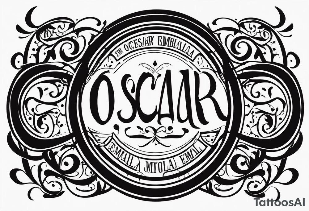 Lettering of the names"Oscar Embla Emil" in a circle tattoo idea