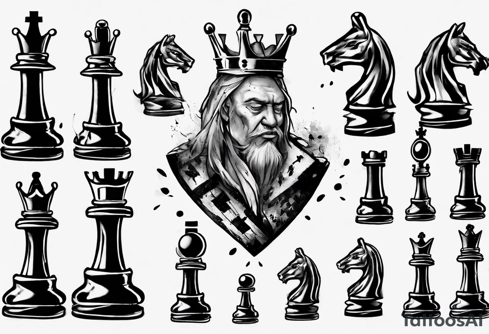 king chess with tear and wear from life tattoo idea