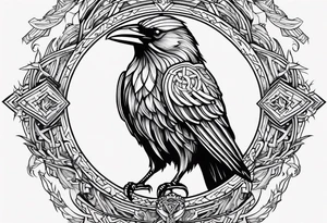Create a tattoo of odin's crow set in the Viking mythology, the tattoo must be a full-right arm sized, with background tattoo idea
