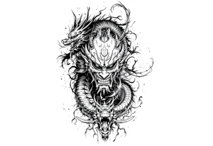 Japanese style with an oni mask, dragon and samurai warrior tattoo idea