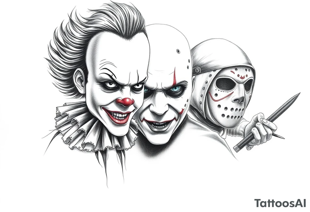 Pennywise, Freddy Krueger, Michael Meyers, jason voorhees, and chucky tattoo idea