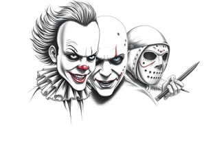 Pennywise, Freddy Krueger, Michael Meyers, jason voorhees, and chucky tattoo idea