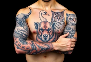 Animals, bull, dog, swan, owl, cat, tattoo idea