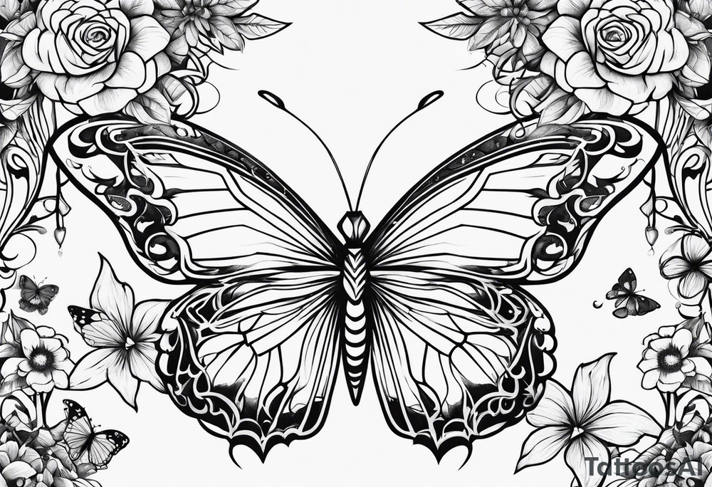 444 with butterflies and vines tattoo idea