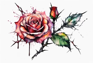 a bleeding watercolor rose, with a crown of thorns as the stem tattoo idea