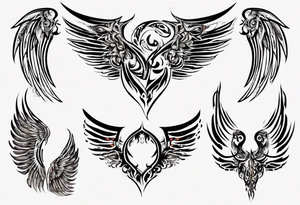 Wings with the dates (1) 09/12/2012 and (2) 24/10/2023 in between the wings tattoo idea